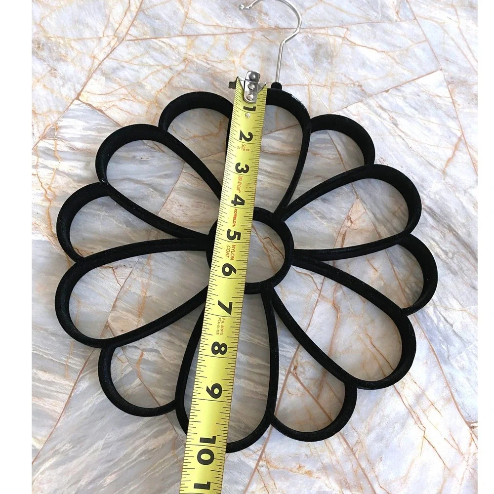 Black Velvet Flocked Flower Scarf Hanger 12 Loop Belt Accessory Organizer